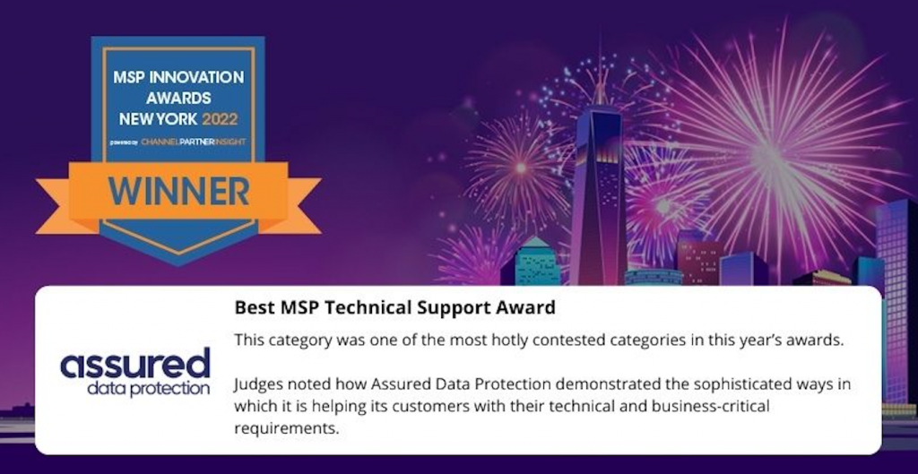 Assured Data Protection named winner of Best MSP Technical Support Award at the Channel Partner Insight US MSP Innovation Awards 2022
